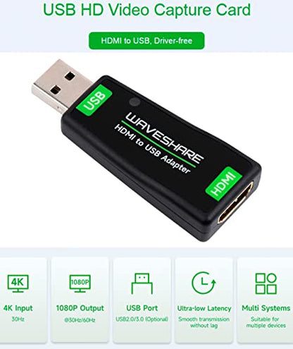 HDMI Video Capture Card, HDMI to USB Converter Adapter, Driver-Free,4K Input HD1080P USB2.0 (1920 * 1080@30Hz) Output for Gaming/Live Streaming/Cameras, Support Windows, Linux, Android - color: HDMI to USB2.0