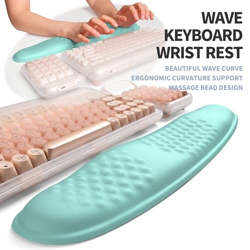 2-in-1 Ergonomic Set, Wave Keyboard Wrist Rest and Massage Slope Mouse Pad Wrist Support, Rebound Memory Foam for Relieve Carpal Tunnel Syndrome and Wrist Pain (Light Blue) - color: Light Blue