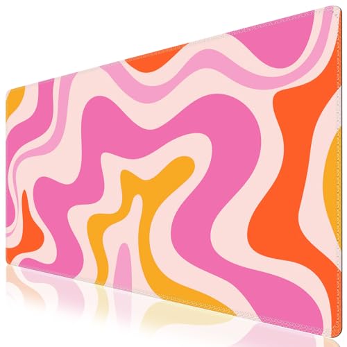 iCasso Large Mouse Pad (35.4x15.7 in), Keyboard Mouse Mat Desk Pad for Work | Desk Mat Gaming Mousepad with Stitched Edges, Game, Office, Home-Pink Topographic - color: Pink Topographic