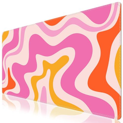 iCasso Large Mouse Pad (35.4x15.7 in), Keyboard Mouse Mat Desk Pad for Work | Desk Mat Gaming Mousepad with Stitched Edges, Game, Office, Home-Pink Topographic - color: Pink Topographic