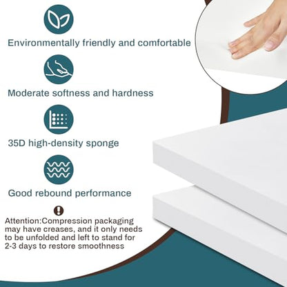 Frienda 2 Pack 2" x 22" x 22"Upholstery High Density Foam Cushion Replacement Square Cut to Size Foam Couch for Chair Couches Padding Shipping Packing DIY Cosplay Projects(White) - color: White, size: 2" X 22" X 22", style: Square