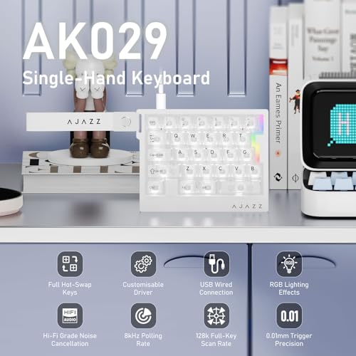 AJAZZ AK029 Magnetic Switch One Handed Gaming Keyboard, Hall Effect Rapid Trigger Mechanical Keypad with SOCD & DKS, 8KHz Polling Rate, 29 Keys Mini Ergonomic Gaming Keyboard for FPS Gamers, PC - color: White Transparent