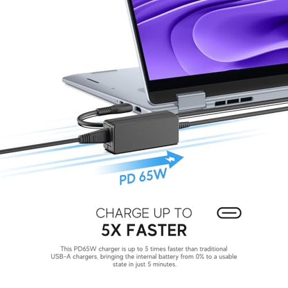 65W USB C Charger for TobenONE 18 in 1 Laptop Docking Station, ULANZI 40W Pro Portable LED Video Light, Laptop HP Omnibook 5 X 14 Next Gen AI PC UOWAMOU BTC501 BTC512 Dell 14 Plus Power Supply Cable