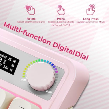 AULA S99pro Wireless Pink Keyboard,Full Size Creamy Gaming Keyboard | Tri-Mode Bluetooth/wireless/2.4GHz,RGB Backlit,Media Knob Programmable ABS Keycaps&Screen,Membrane Keyboard with Number Pad - color: White Pink