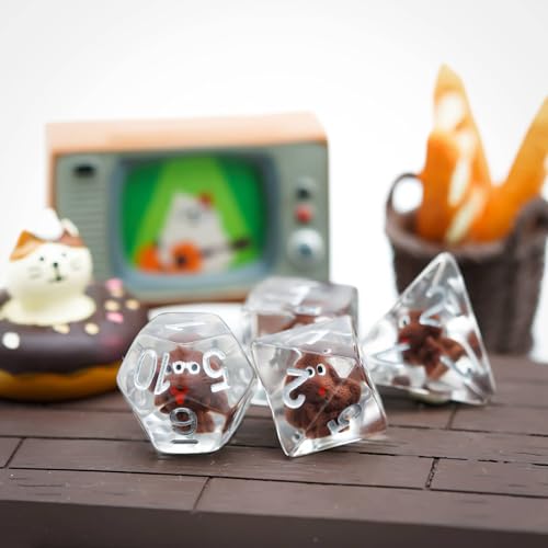 Cusdie 7-Die DND Dice, Polyhedral Dice Set Filled with Animal, for Role Playing Game D&D Dice (Tedy Dog) - color: Tedy Dog