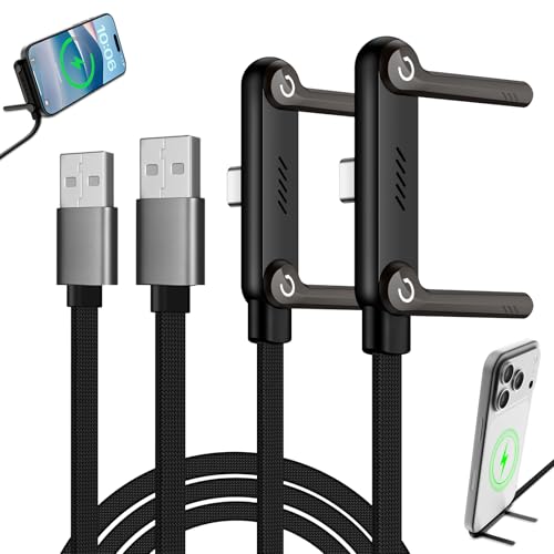 2-in-1 Invisible Stand Fast Charging Cable 65W USB-A Braided Fast Charging Cable Built-in Phone Stand 2 in 1 Phone Holder Cable for Suitable for Gaming Office and Travel Black 2Pack - color: Black(2Pack）, style: USBA To TypeC