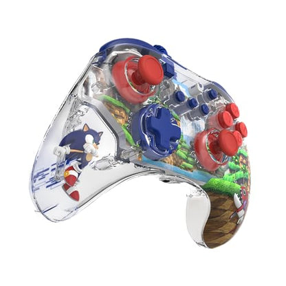 PDP REALMz Nintendo Switch Pro Controller, Customizable LED Lighting, 3.5mm Headphone Jack, Officially Licensed by Nintendo and SEGA: Sonic Superstars (Sonic Green Hill Zone) - color: Sonic