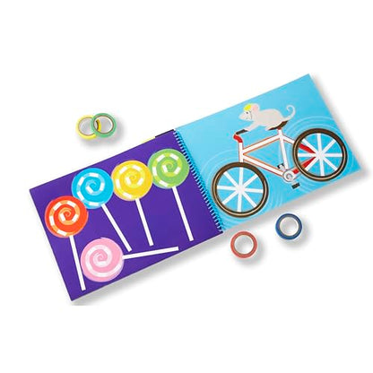 Melissa & Doug Tape Activity Book for Kids with 4 Easy-Tear Tape Rolls (Blue, Green, Red, Yellow) & 20 Reusable Scenes on Spiral-Bound Sheets, Road Trip Activities & Travel Toys for Kids Ages 4+ - size: 0.45 inch