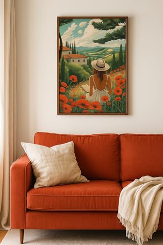 Puzzle for Adults 1000 Pieces, Art Jigsaw Puzzles, Colorfull Landscape Puzzles Girl in The Poppy Field, Mate Finish, Poster Included 1000 piece Puzzle for Adults. - color: Girl in the Poppy Field