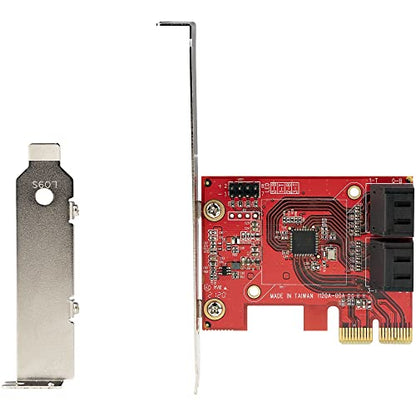 StarTech 4-Port SATA III 6Gbps PCIe Card, Non-RAID (4P6G-PCIE-SATA-CARD) | PCI Express to SATA converter, Stacked SATA connectors, X2 slot, Full/low-profile, NCQ, Port Multiplier, HDD/SSD