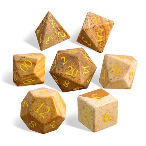 LUCKY-M Stone Dice Set D&D, Gifts for Mom Polyhedral Gemstone Dice for Dungeons and Dragons, RPG Dice Sets D&D Accessories 7 PCS (Picture Stone) - color: Gem-picture Stone