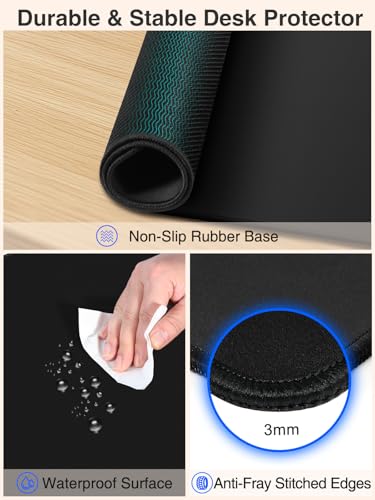 Wireless Charging Mouse Pad, 31.5"x15.8" Large Desk Mat, Smooth Glide | Waterproof Mousepad, Stitched Edge, Non-Slip Rubber Base, Desk Pad Computer Keyboard Mat, No Adapter - color: Black-31.5"x15.8"