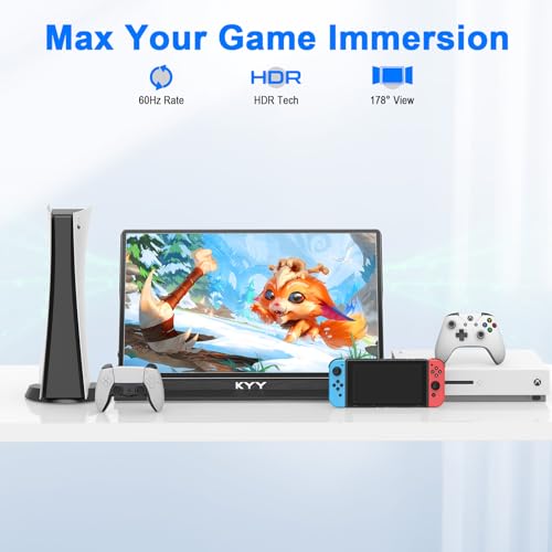 KYY Portable Laptop Monitor,14"1080P Travel Computer Screen with VESA Mount | 14"USB-C & HDMI Computer Gaming Screen with Smart Cover, Dual Speakers, for Mac PC Phone Xbox PS5 Switch, K5-3