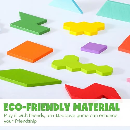 Yunsailing 3 Pack Large Wooden Blocks Puzzles Hexagon Tangram Puzzle Wooden Russian Brain Puzzles for Adult Challenge Teasers Geometric Jigsaw Logic Iq STEM Educational Gift Graduation(Geometry) - style: Geometry