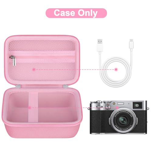 Canboc Carrying Case for Fujifilm X100VI/ X100V/ X100F/ X100S/ X-E5 Digital Camera, Zipper Mesh Pocket fit USB Cable, Pink (Case Only) - color: Pink