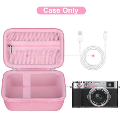 Canboc Carrying Case for Fujifilm X100VI/ X100V/ X100F/ X100S/ X-E5 Digital Camera, Zipper Mesh Pocket fit USB Cable, Pink (Case Only) - color: Pink