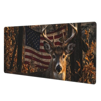 American Flag Whitetail Deer Mouse Pad, X-Large Gaming Desk Mat (31.5 x 11.8 in), Non-Slip Rubber Base Extended Mousepad with Stitched Edges for Office & Home - color: 26