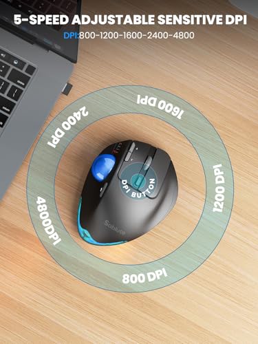 Wireless Trackball Mouse, Adjustable Angle, Rechargeable, Backlit-Blue Ball | MAM1 Pro Ergonomic Mouse Rollerball Thumb mice with 5 Level DPI, 3 Devices Connection (USB & Bluetooth ) for PC, Windows - color: Blue Ball
