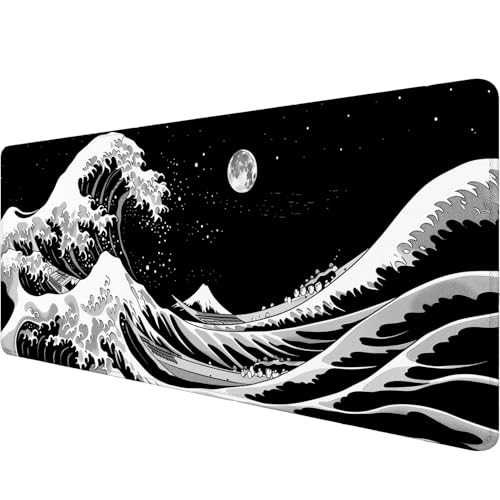 Japanese Sea Wave Anime Desk Mat Black and White Kanagawa XL Mouse Pad Large Mousepad Extended Laptop Keyboard Mat Gaming Desk Pad Mouse Mat 31.5"x11.8" Office Computer Keyboard Laptop Home - color: Japanese Sea Wave Anime_013, size: 11.8" x 31.5"