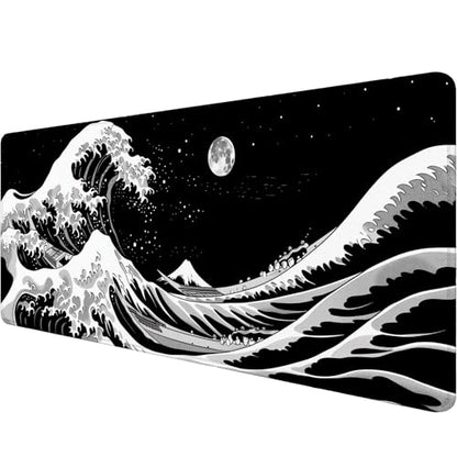 Japanese Sea Wave Anime Desk Mat Black and White Kanagawa XL Mouse Pad Large Mousepad Extended Laptop Keyboard Mat Gaming Desk Pad Mouse Mat 31.5"x11.8" Office Computer Keyboard Laptop Home - color: Japanese Sea Wave Anime_013, size: 11.8" x 31.5"