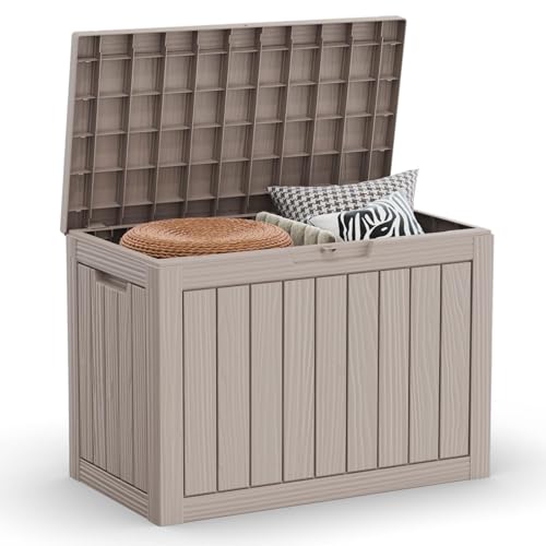 LAUSAINT HOME 45 Gallon Resin Deck Box, Package Delivery Box with Lockable Lid, Waterproof Outdoor Storage Box For Garden Tools, Patio Cushions(45 Gallon,Grey) - color: Grey, size: 45 Gallon