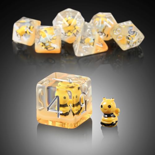 Bee D&D Dice,DNDND 7PCS Resin DND Dice Set with Velvet Bag for Dungeons and Dragons Role Playing Games and Tabletop Games（Bee - color: Bee