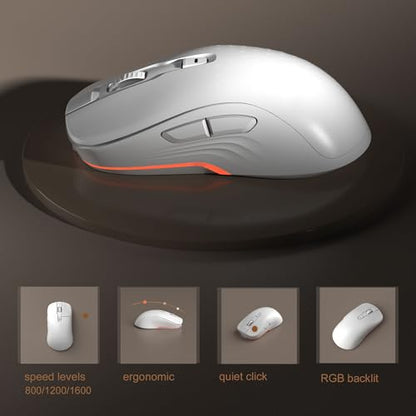 MageGee V990 Creamy Wireless Keyboard and Mouse Combo, 99 Keys RGB Backlit Rechargeable Quiet Gaming Keyboard, Adjustable Optical Mouse, with Number Pad, Keyboards Set for Desktop, Laptop, PC(White) - color: White