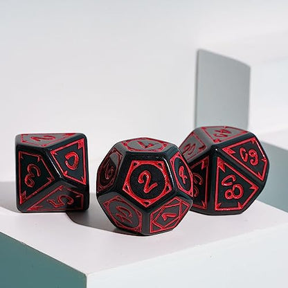 DND Dice Set -D&D Polyhedral Dice (7 Pcs) Druid Dice with Leather Dice Bag for Role Playing Dice Games RPGs(Druid - Black Red) - color: Druid - Black Red