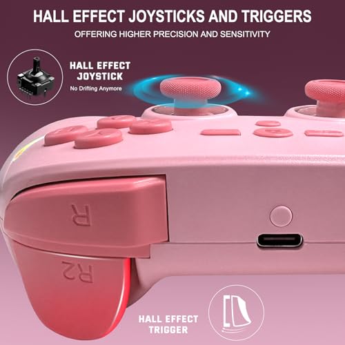 Joso Mobile Gaming Controller, Wireless Game Controller for iPad/Tablet/iPhone/Android/Switch/Switch 2/Lite/OLED/PC, Handheld Gamepad with Hall Effect Joysticks/Triggers/6-Axis Gyro - Pink - color: Pink