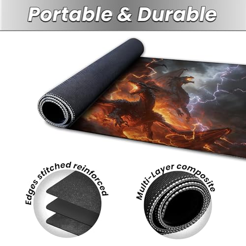 MTG Playmat TCG Card Game Mat Magic The Gathering Play Mat 24x14 Inch - color: Elemental Dragon Rage