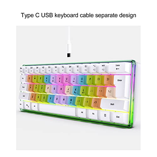 61 Keys Mechanical Gaming Keyboard RGB Backlit Compact 60 Percent Wired Keyboard with Colorful Keycaps for PC, Office Amp,Gaming Portable Mini Keyboard with Optical Switches (White) - color: White