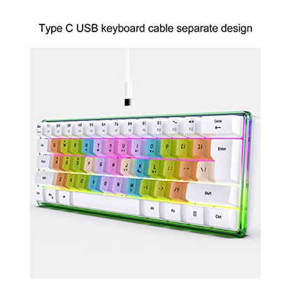 61 Keys Mechanical Gaming Keyboard RGB Backlit Compact 60 Percent Wired Keyboard with Colorful Keycaps for PC, Office Amp,Gaming Portable Mini Keyboard with Optical Switches (White) - color: White