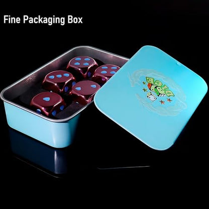16mm Pink Metal Dice Set - 5-Piece Solid Iron Dice with Case, 6-Sided Metal Dice for Board Games, Poker Parties, Tabletop RPG, Geek Gifts - color: Pink