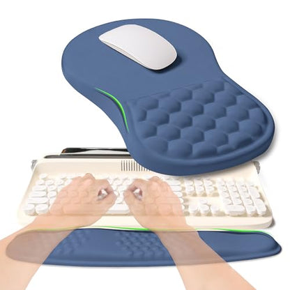 2-in-1 Ergonomic Set, Wave Rise Keyboard Wrist Rest and Massage Bulge Slope Mouse Pad Wrist Support, Cushion Memory Foam Integrated to Relieve Wrist Pain, Dark Blue - color: Dark Blue