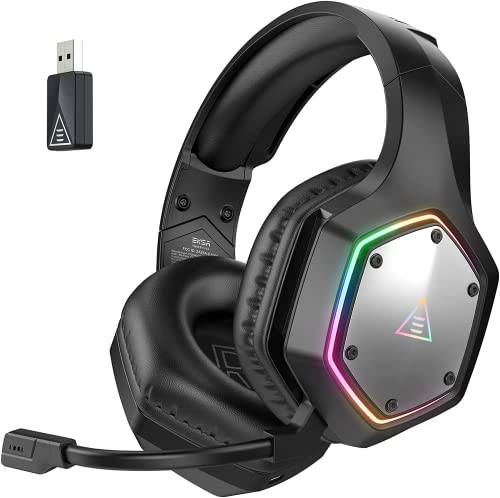 EKSA Wireless Gaming Headset, 2.4GHz USB Gaming Headphones with Microphone for PC, PS5, PS4, Nintendo Switch, 7.1 Surround Sound PC Headset, RGB Light, Ergonomic Design, 3.5mm Wired for Xbox Serie - color: 2.4G wireless + 3.5mm jack black