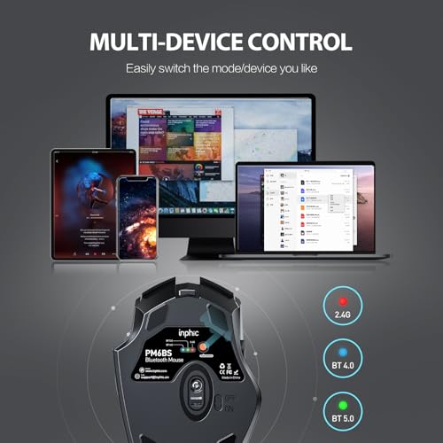 INPHIC Bluetooth Mouse, Upgraded Visible Battery, Rechargeable Bluetooth Wireless Mouse (Dual Mode: BT 5.0+ USB 2.4G), 2400DPI Portable Silent Click Mouse for Laptop PC Computer Mac, Black - color: Black
