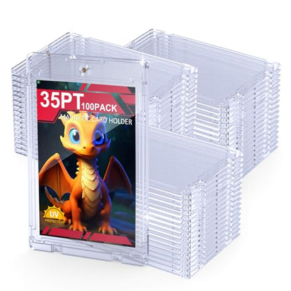 SAMYUCHO 100ct Magnetic Card Holder, 35pt One Card Touch Holders for Trading Cards, U-V Protection Card Display Case Protectors Sleeves Hard Plastic Cover for Sports Game - size: 100 Pack
