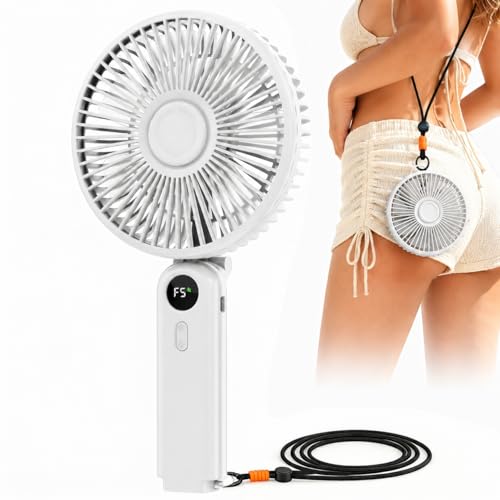 Portable Handheld Fan, 10000mAh Rechargeable 6-Inch Personal Fan for Travel | Ultra Quiet Foldable Desk Fan, 5-Speed Battery Operated Fan with Up to 40H Runtime and Digital Display for Travel and Makeup - color: White
