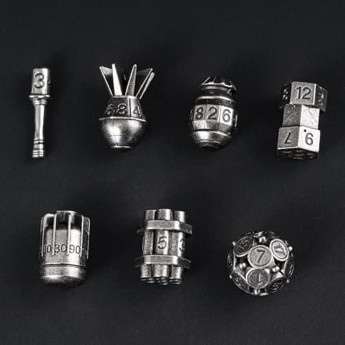 UDIXI Metal Dice Set D&D 7PCS RPG Polyhedral Metal DND Dice Set Nickel | Bomb Shape, Solid Metal, Cool Design, Leather Pouch Packaging, for Dungeons and Dragons Role Playing Games Tabletop Games - color: Silver