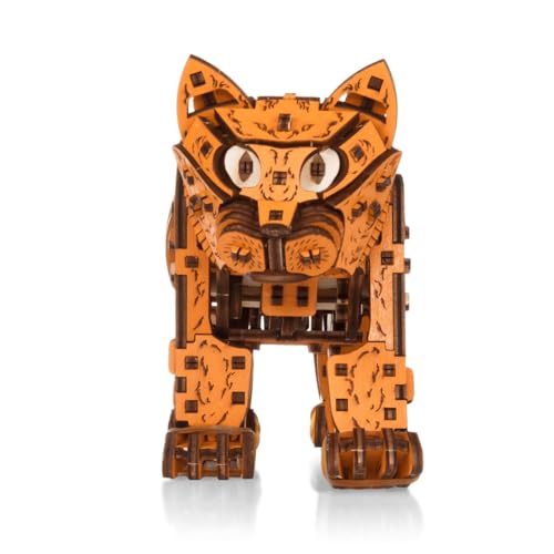 3D Wooden Puzzle for Adults, Mechanical Cat Wooden Model Kits to Build, 236PCS DIY Assembly Pet Jigsaw Puzzle Animal Brain Teaser, Building Toy Gift, KIT Version - color: Orange