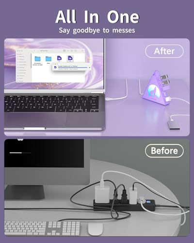 USB 3.0 Hub 7 Port, Vertical USB Splitter with RGB Lighting, 5Gbps High-Speed Data Transfer, 2FT Extension Cable, Tower USB Hub for PC, Laptop, MacBook, PS5, Xbox, Flash Drive, Printer (Light Purple) - color: Light purple