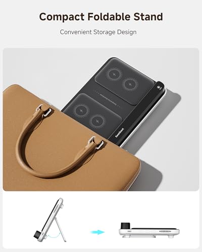 Dual Phone Foldable Wireless Charging Station for iPhone, Galaxy, Pixel | Dual phone charging, Foldable portable stand, Dimmable clock, Case friendly, Raised charging area, flat mode for earbuds, 504 - color: Black