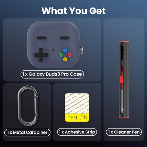 Delidigi Retro Gaming Case Compatible with Samsung Galaxy Buds 3 FE (2025)/Pro and Galaxy Buds 3（2024,Silicone Game Console Style Earbuds Case Accessories with Carabiner and Cleaning Kit - color: Midnight Blue, size: Galaxy Buds3 FE (2025)/Buds3/Buds3 Pro