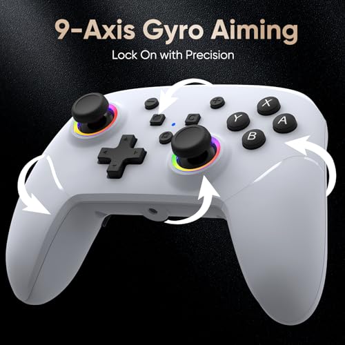 BETMI RGB Wireless Pro Controller for Switch 2, C Button, Wake-up(White) | One Click Wake-up, 9 Gyro Axis, Hall Effect Joysticks, Macro, Dual Vibration, 3.5mm Jack, PC Bluetooth Game Controller - color: White