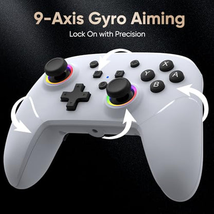 BETMI RGB Wireless Pro Controller for Switch 2, C Button, Wake-up(White) | One Click Wake-up, 9 Gyro Axis, Hall Effect Joysticks, Macro, Dual Vibration, 3.5mm Jack, PC Bluetooth Game Controller - color: White