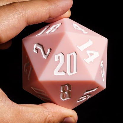 55mm Silicone D20 Dice, Large D20 Single 20 Sided DND Dice | Soft & Comfortable Touch, Perfect Bouncer, Stress Relief, Compatible with Dungeons and Dragons RPG Party Games - color: Pink W/White Numbers