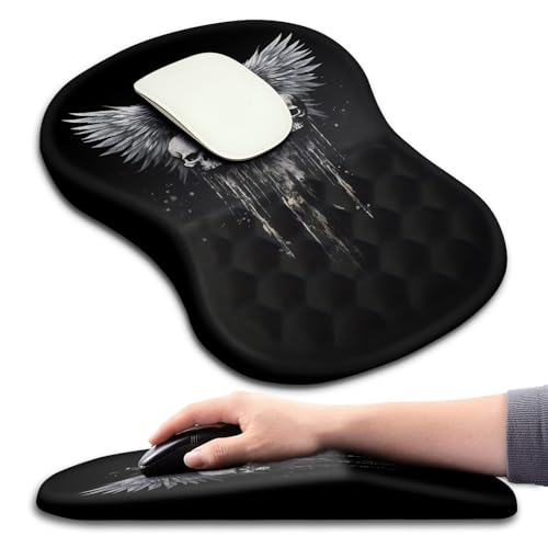 Hokafenle Ergonomic Mouse Pad Wrist Support with Massage Design, Wrist Rest Pain Relief Mousepad with Memory Foam&Non-Slip PU Base, Mouse Pads for Wireless Mouse & Desk (12x8 inch,Demon Angel) - color: HK028-Demon Angel