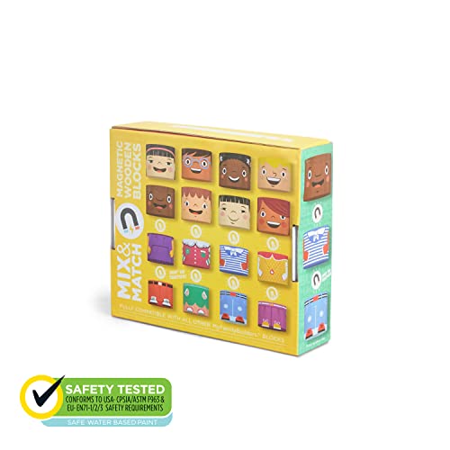 16-Piece Magnetic Wooden Friends Set, Diversity Dolls | Diversity toys for preschool and child care, multicultural friends in four skin tones, mix and match heads, bodies and legs - size: 16 Piece Set