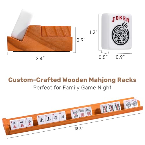 American Mahjong Tile Set, 166 White Tiles & 4 All-in-One Wooden Racks with Pushers, Mah Jongg Game Sets with Red Mahjong-Themed Carrying Bag - color: Red