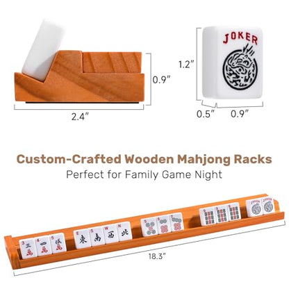 American Mahjong Tile Set, 166 White Tiles & 4 All-in-One Wooden Racks with Pushers, Mah Jongg Game Sets with Red Mahjong-Themed Carrying Bag - color: Red